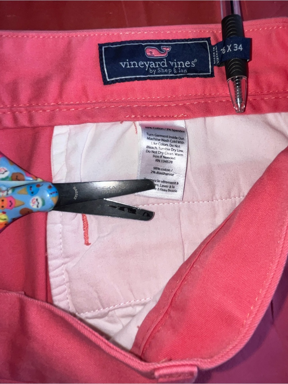 Vineyard Vines Men’s Pink Pants Tucker Fit Stretch Casual Preppy 36x34